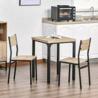 Set da pranzo in legno di 3 pezzi con tavolo quadrato, 1 tavolo e 2 sedie, e robusta struttura in metallo, ideale per piccoli spazi