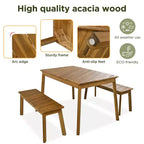 JVNOXK Set da pranzo 3 pezzi in legno di acacia con 2 panche, tavolo da picnic per birra da patio, giardino, naturale