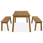 JVNOXK Set da pranzo 3 pezzi in legno di acacia con 2 panche, tavolo da picnic per birra da patio, giardino, naturale