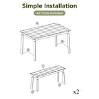 JVNOXK Set da pranzo 3 pezzi in legno di acacia con 2 panche, tavolo da picnic per birra da patio, giardino, naturale