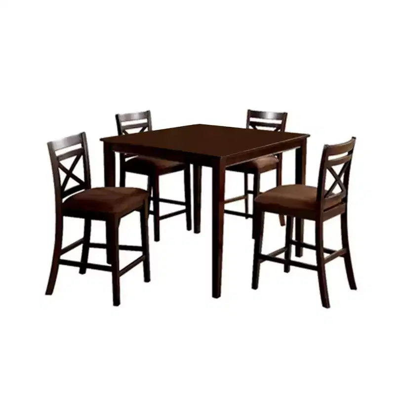 Tavolo alto da bar Royal Hampton 5 pezzi in legno con sedie a crociera, marrone espresso