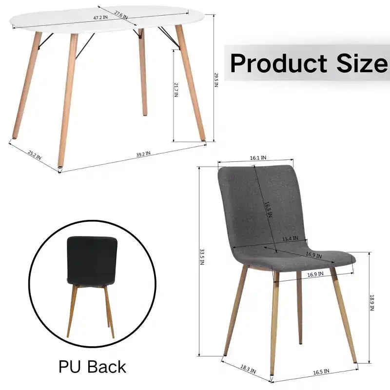 Set da pranzo moderno FurnitureR da 5 pezzi con tavolo ovale e sedie ibride in tessuto-PU, gambe effetto legno, mobili compatti per sala da pranzo e cucina per 4 persone
