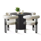 Set da pranzo moderno rotondo nero da 5 pezzi, tavolo con piedistallo e 4 sedie da pranzo imbottite in bouclé per cucina o appartamento - Panipeachy