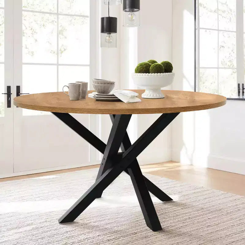 Set da tavolo da pranzo rotondo da 5 pezzi, tavolo moderno con base nera, sedie con schienale in rattan e sedute imbottite in tessuto Bouclé per piccoli spazi - Panipeachy