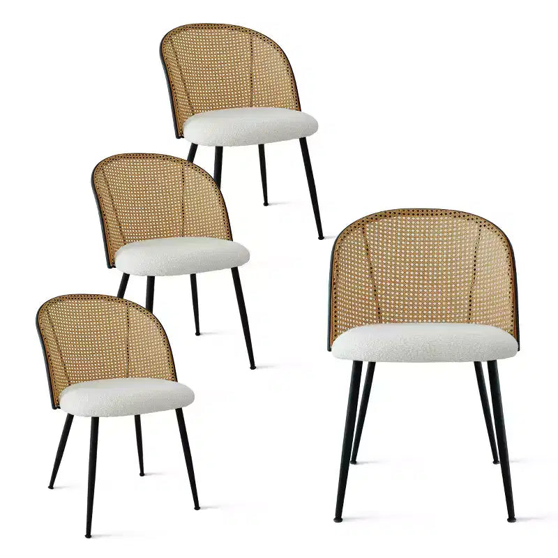 Set da tavolo da pranzo rotondo da 5 pezzi, tavolo moderno con base nera, sedie con schienale in rattan e sedute imbottite in tessuto Bouclé per piccoli spazi - Panipeachy