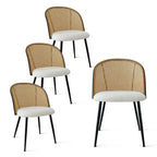 Set da tavolo da pranzo rotondo da 5 pezzi, tavolo moderno con base nera, sedie con schienale in rattan e sedute imbottite in tessuto Bouclé per piccoli spazi - Panipeachy