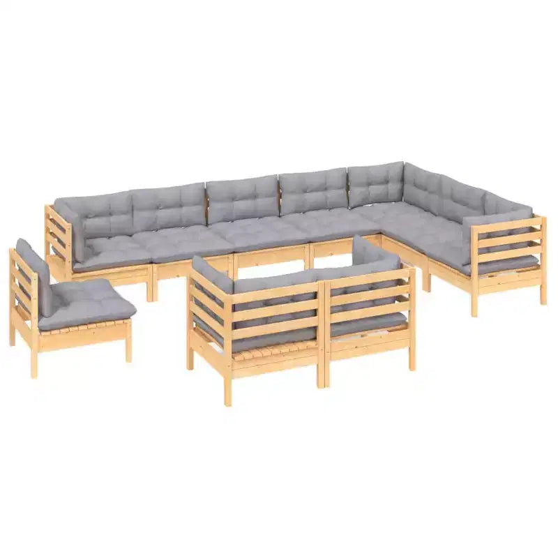 Set da giardino vidaXL 10 pz in legno massello di pino con cuscini multicolore - Marrone e Grigio