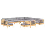 vidaXL Set Divani da Giardino 13 pz con Cuscini Grigi in Pino Massello