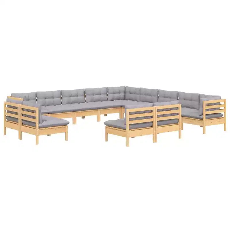 vidaXL Set Divani da Giardino 13 pz con Cuscini Grigi in Pino Massello