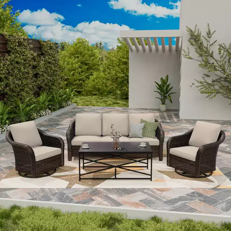 Set da giardino UPTIOT: divano a 3 posti, 2 sedie a dondolo girevoli e tavolino da caffè per un comfort adatto a ogni condizione atmosferica