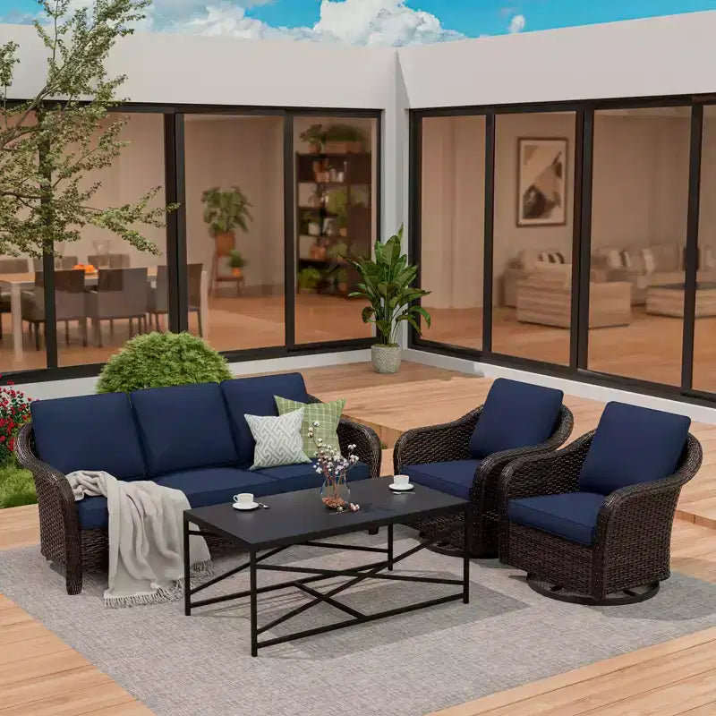 Set da giardino UPTIOT: divano a 3 posti, 2 sedie a dondolo girevoli e tavolino da caffè per un comfort adatto a ogni condizione atmosferica
