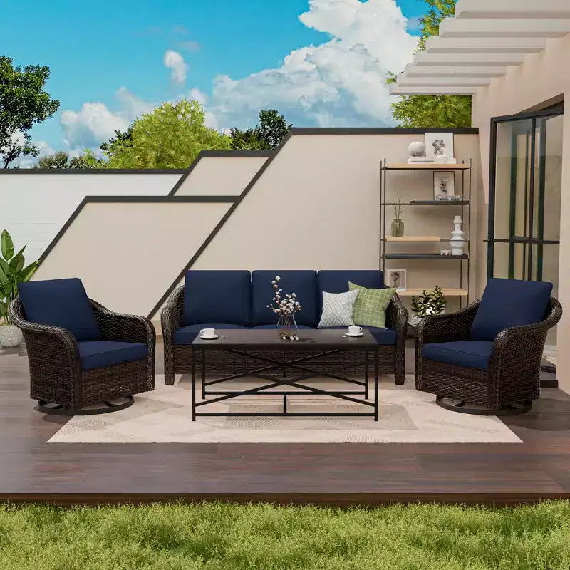 Set da giardino UPTIOT: divano a 3 posti, 2 sedie a dondolo girevoli e tavolino da caffè per un comfort adatto a ogni condizione atmosferica