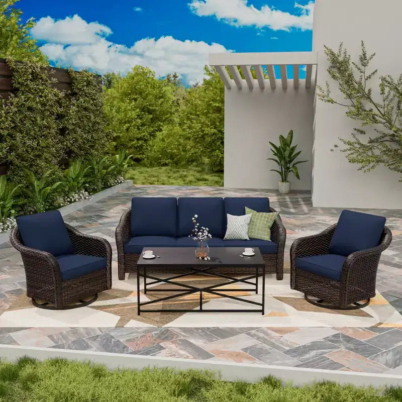 Set da giardino UPTIOT: divano a 3 posti, 2 sedie a dondolo girevoli e tavolino da caffè per un comfort adatto a ogni condizione atmosferica