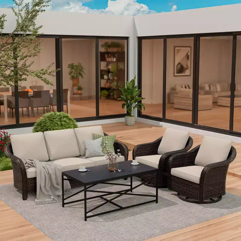 Set da giardino UPTIOT: divano a 3 posti, 2 sedie a dondolo girevoli e tavolino da caffè per un comfort adatto a ogni condizione atmosferica