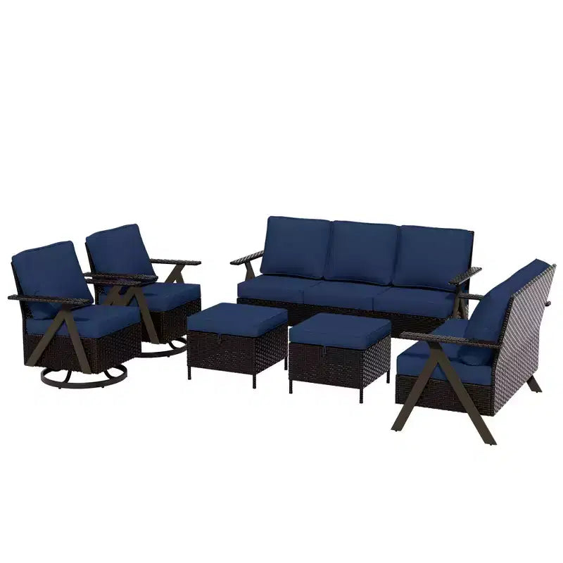 Set da esterno premium UPTIOT: divano a 3 posti, doppia chaise longue, 2 pouf e 2 poltrone dondolo girevoli per il comfort in patio