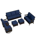 Set da esterno premium UPTIOT: divano a 3 posti, doppia chaise longue, 2 pouf e 2 poltrone dondolo girevoli per il comfort in patio