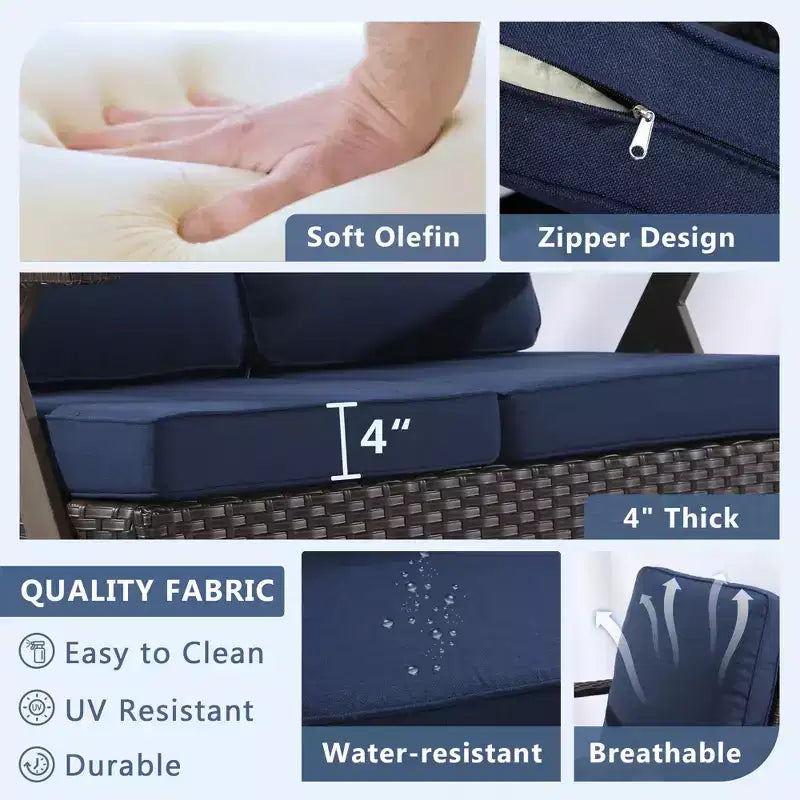 Set da esterno premium UPTIOT: divano a 3 posti, doppia chaise longue, 2 pouf e 2 poltrone dondolo girevoli per il comfort in patio