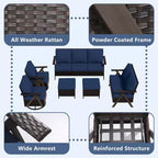 Set da esterno premium UPTIOT: divano a 3 posti, doppia chaise longue, 2 pouf e 2 poltrone dondolo girevoli per il comfort in patio