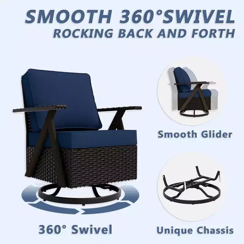 Set da esterno premium UPTIOT: divano a 3 posti, doppia chaise longue, 2 pouf e 2 poltrone dondolo girevoli per il comfort in patio