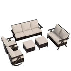 Set da esterno premium UPTIOT: divano a 3 posti, doppia chaise longue, 2 pouf e 2 poltrone dondolo girevoli per il comfort in patio