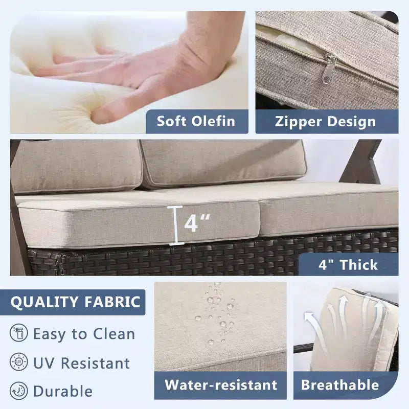 Set da esterno premium UPTIOT: divano a 3 posti, doppia chaise longue, 2 pouf e 2 poltrone dondolo girevoli per il comfort in patio