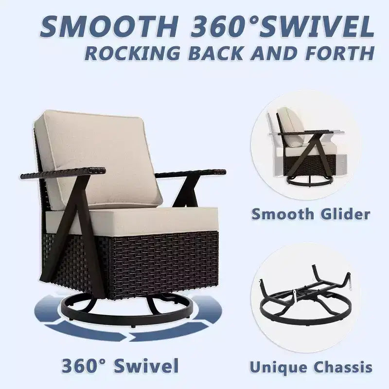 Set da esterno premium UPTIOT: divano a 3 posti, doppia chaise longue, 2 pouf e 2 poltrone dondolo girevoli per il comfort in patio