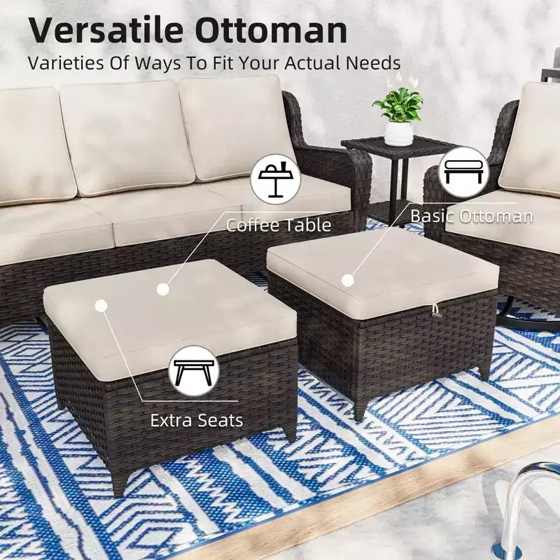 Set da esterni premium UPTIOT da 10 pezzi: divano a 3 posti, divanetto a 2 posti, 2 poltrone a dondolo girevoli, 2 sedie, 2 poggiapiedi e 2 tavolini da caffè
