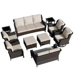 UPTIOT Premium 10-Piece Outdoor Set: 3-Seater Sofa, Loveseat Sofa, 2 Swivel Rockers, 2 Chairs, 2 Ottomans & 2 Coffee Tables