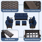 Set da Esterno UPTIOT a 7 Pezzi: Divano a 3 Posti, 2 Poltrone Girevoli a Dondolo, 2 Sedie Singole e 2 Pouf per il Comfort del Patio