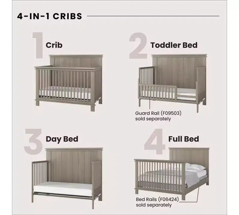 Set cameretta 4 pezzi Child Craft Denman composto da culla, cassettiera, comò e comodino, cresce con il tuo bambino