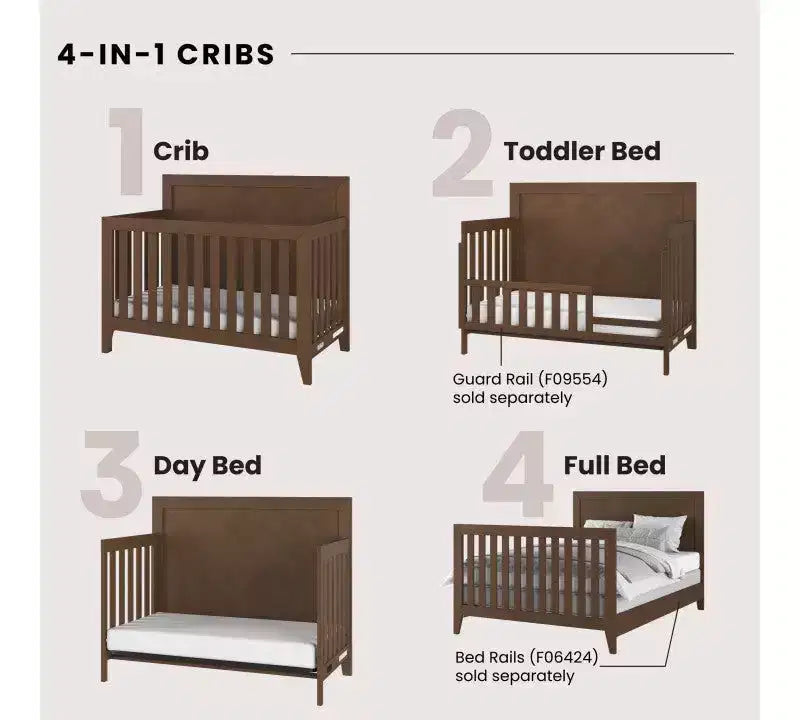 Set cameretta 4 pezzi Child Craft Kieran: culla trasformabile 4-in-1, comò doppio, cassettiera e comodino