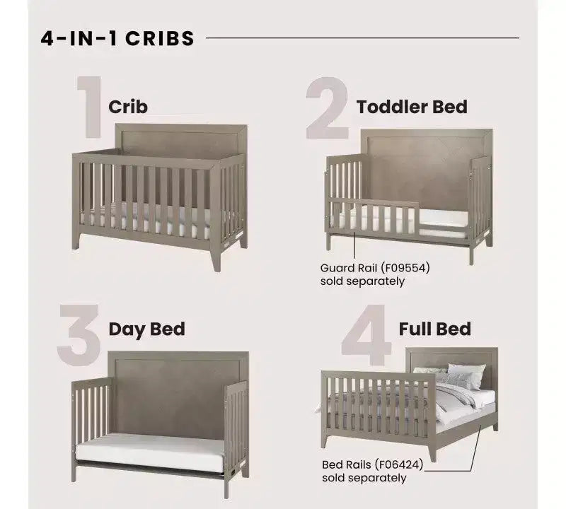 Set cameretta 4 pezzi Child Craft Kieran: culla trasformabile 4-in-1, comò doppio, cassettiera e comodino