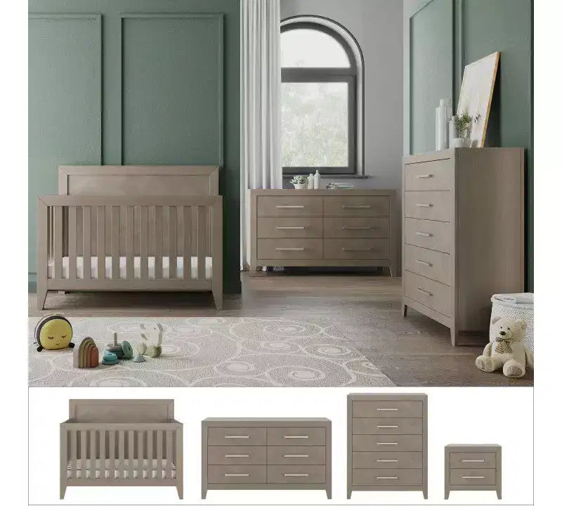 Set cameretta 4 pezzi Child Craft Kieran: culla trasformabile 4-in-1, comò doppio, cassettiera e comodino