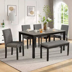 sumyeg 6 Piece Dining Table Set with Rectangular Table, Chairs and Bench for Dining Room