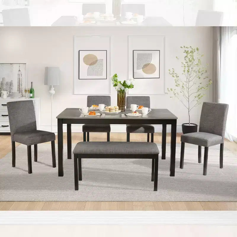 Set da pranzo da 6 pezzi Sumyeg con tavolo rettangolare, sedie e panca per sala da pranzo