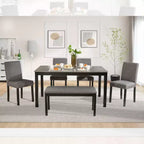 Set da pranzo da 6 pezzi Sumyeg con tavolo rettangolare, sedie e panca per sala da pranzo