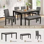 Set da pranzo da 6 pezzi Sumyeg con tavolo rettangolare, sedie e panca per sala da pranzo