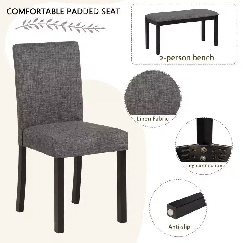 Set da pranzo da 6 pezzi Sumyeg con tavolo rettangolare, sedie e panca per sala da pranzo