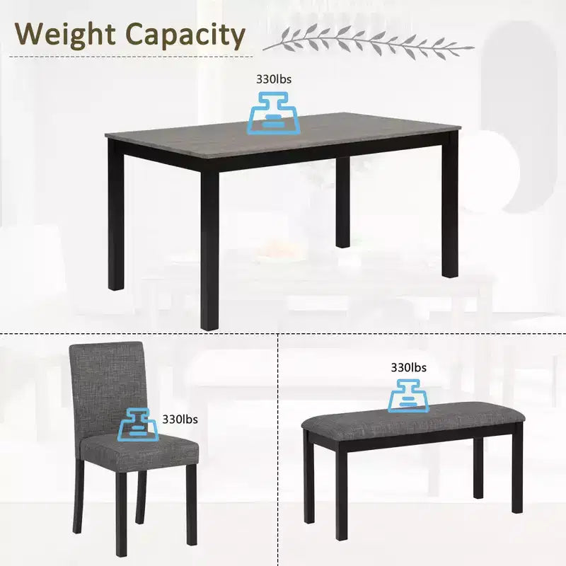 Set da pranzo da 6 pezzi Sumyeg con tavolo rettangolare, sedie e panca per sala da pranzo