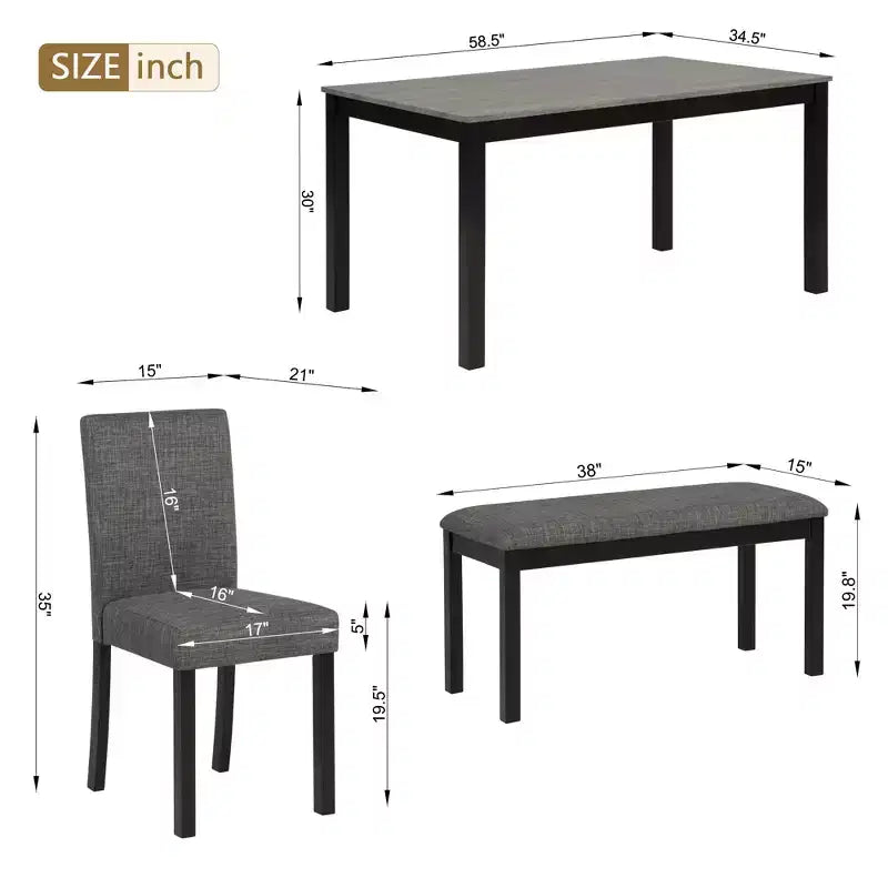 Set da pranzo da 6 pezzi Sumyeg con tavolo rettangolare, sedie e panca per sala da pranzo