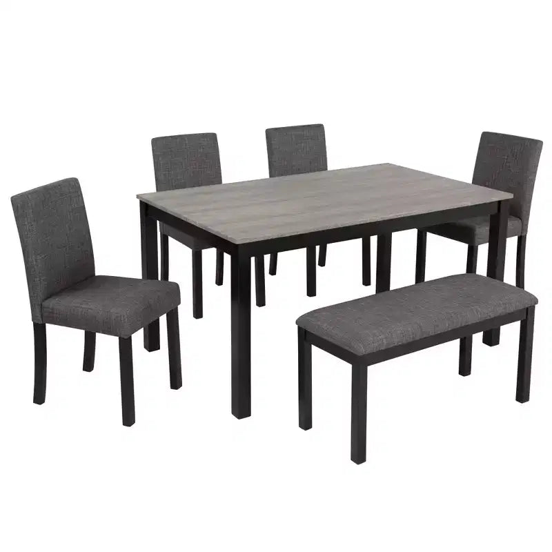 Set da pranzo da 6 pezzi Sumyeg con tavolo rettangolare, sedie e panca per sala da pranzo