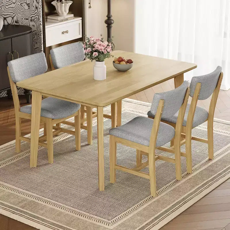 Set da pranzo 5 pezzi GDFStudio Conner in stile rustico, 1 tavolo in legno massello e 4 sedie imbottite