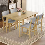 Set da pranzo 5 pezzi GDFStudio Conner in stile rustico, 1 tavolo in legno massello e 4 sedie imbottite