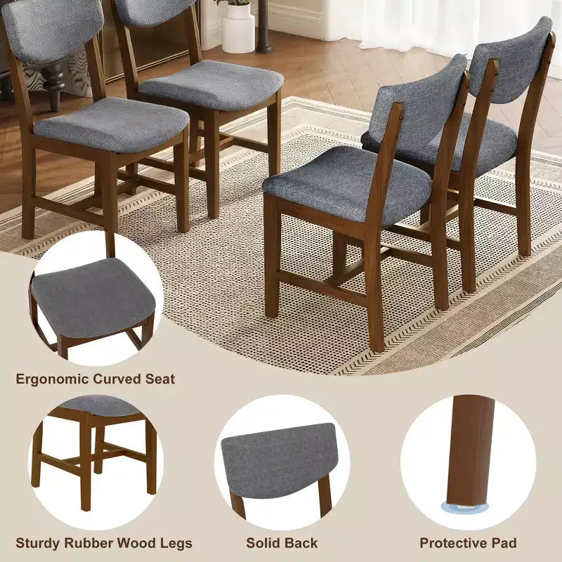 Set da pranzo 5 pezzi GDFStudio Conner in stile rustico, 1 tavolo in legno massello e 4 sedie imbottite
