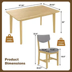Set da pranzo 5 pezzi GDFStudio Conner in stile rustico, 1 tavolo in legno massello e 4 sedie imbottite