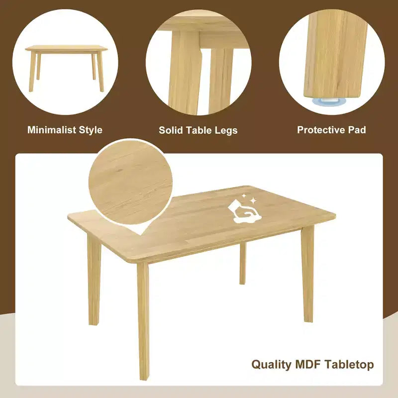 Set da pranzo 5 pezzi GDFStudio Conner in stile rustico, 1 tavolo in legno massello e 4 sedie imbottite