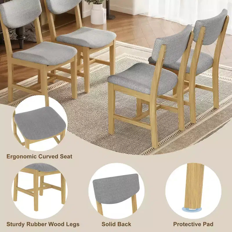 Set da pranzo 5 pezzi GDFStudio Conner in stile rustico, 1 tavolo in legno massello e 4 sedie imbottite