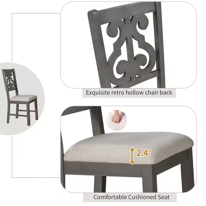 Set da pranzo da 5 pezzi con tavolo rotondo in legno e sedie con gambe dalla forma particolare e schienale traforato dal design raffinato per cucina