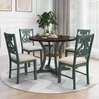 Set da pranzo da 5 pezzi con tavolo rotondo in legno e sedie con gambe dalla forma particolare e schienale traforato dal design raffinato per cucina