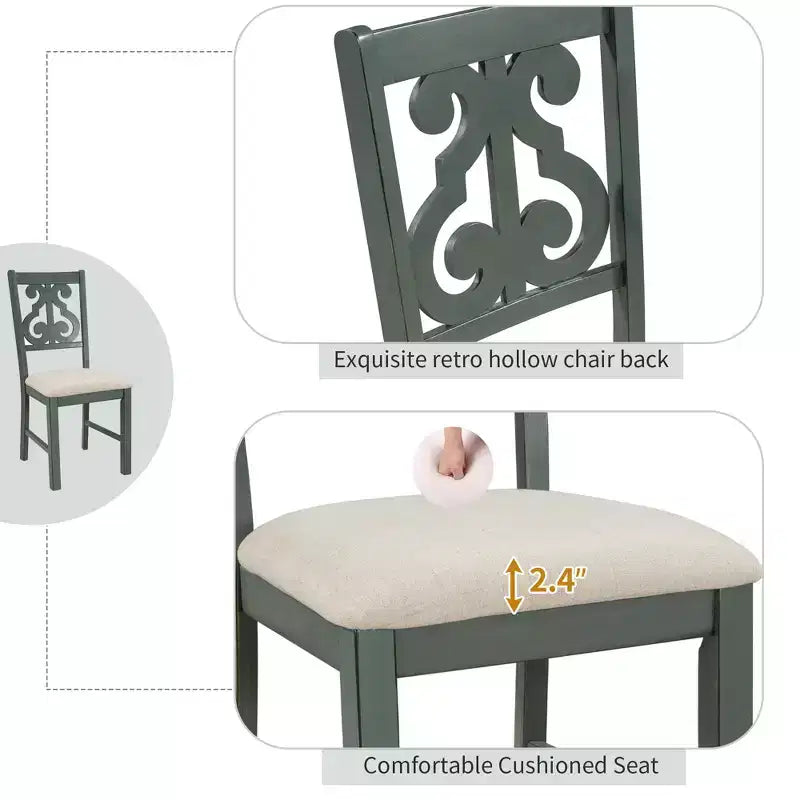 Set da pranzo da 5 pezzi con tavolo rotondo in legno e sedie con gambe dalla forma particolare e schienale traforato dal design raffinato per cucina